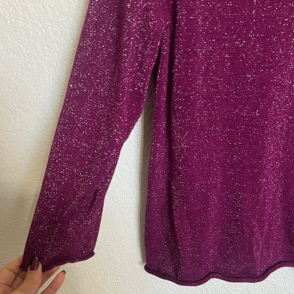 Eileen Fisher Sparkly Purple V-Neck Linen Blend Top - Picture 2 of 7